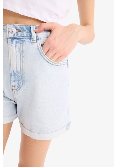 Defacto Mom Fit Yüksek Bel Katlamalı Paça Jean Şort E0521ax25smnm39 Mavi