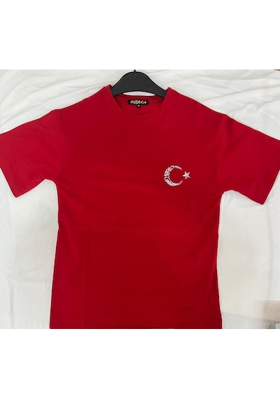 Ay Yıldız Baskılı T-shirt Kırmızı