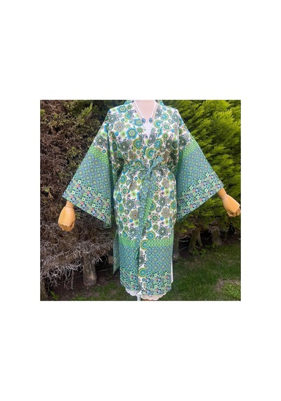 Lila Mare İthal Hint Kumaşlı Handmade Pamuk Özel Tasarım Kimono Renkli Renkli