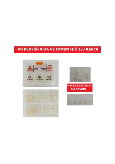 PLASTİK METRİK  VİDA SETİ M4 VİDA SOMUN SET 120 PARÇA