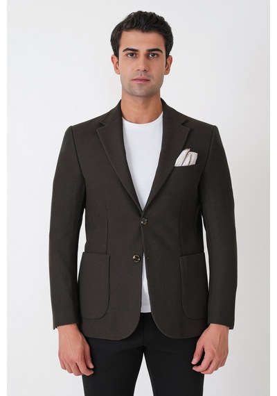 Slim Fit Torba Cepli Fitilli Dokuma Esnek Yünlü Haki Ceket C 747