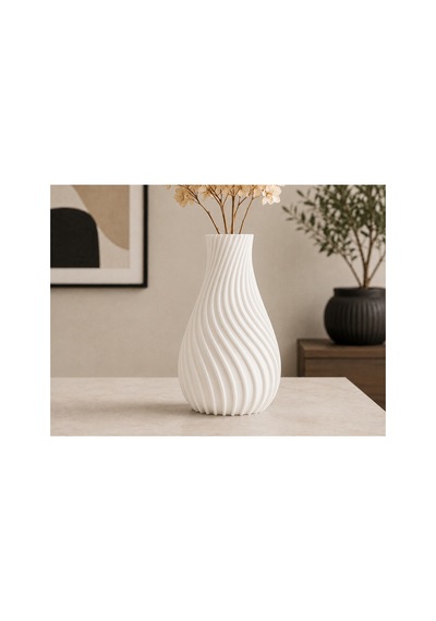 Modern Dalgalı Dekoratif Vazo - Siyah Minimalist Salon Ve Ofis Vazosu Beyaz Beyaz