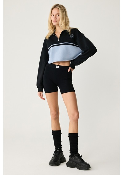 Urban Beat Mıkaela Kadın Dik Yakalı Crop Siyah Sweatshirt Siyah