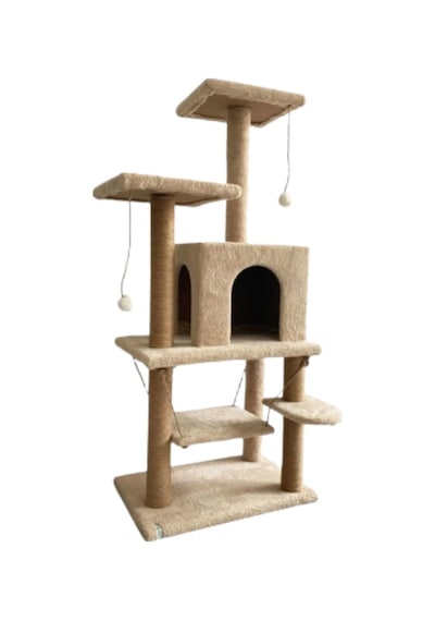 Reyo Pet Y01 Salıncaklı Yuvalı Lüx Kedi Tırmalama Oyun Evi Bej