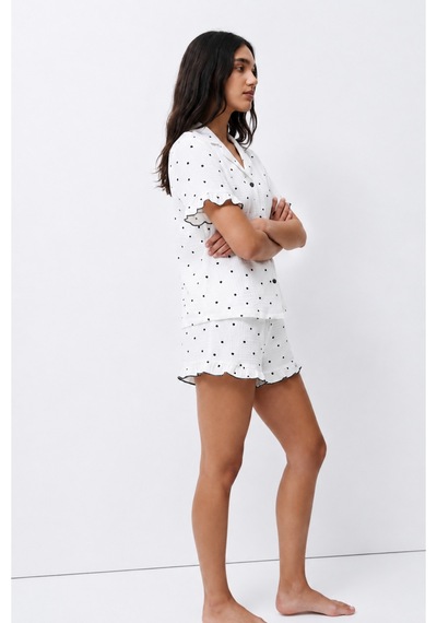 Kadın Desenli Trend Beyaz Pijama Takımı