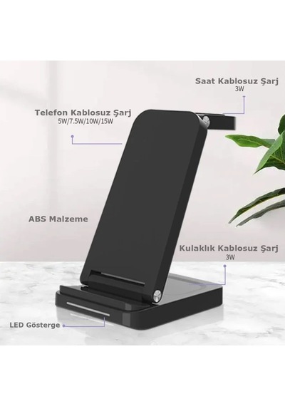 S90 4in1 Kablosuz Şarj Masaüstü Set - Siyah Diğer
