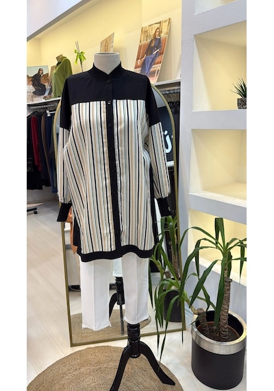 İnvee Ekose Desenli Siyah Camal Tunik 6652 Camel