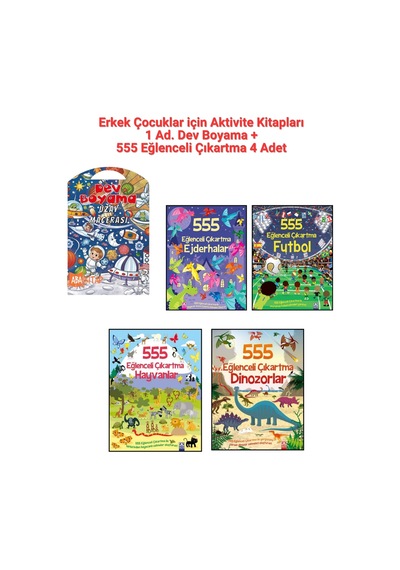 1 Ad. Dev Boyama + Erkek Çocuklar İçin 555 Eğlenceli Çıkartma Seti 4 Ad.- Ejderhalar, Futbol, Hayvanlar, Dinozorlar