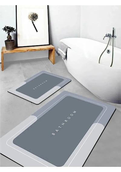 Dikdörtgen Sihirli Su Emici Kaydırmaz Banyo Paspası Ayak Matı Kaymaz Tabanlı Abdest Paspası 58x38 Cm Diğer