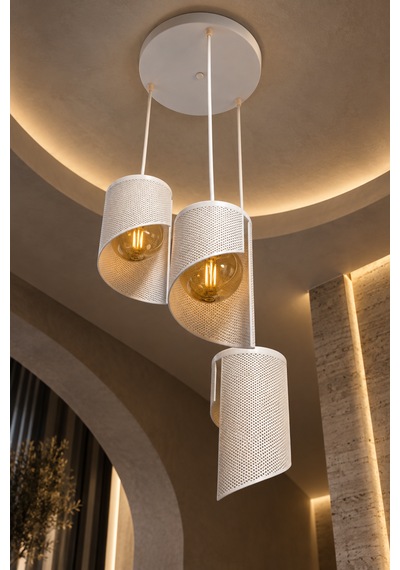 3'lü Spiral Sarkıt Avize Modern Dekoratif Salon Yemek Masası 3 Rustik Led Ampul Hediyeli Beyaz