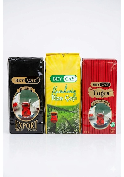 Bey Çay Beyçay 3'lü 500gr Hasat Paketi Export 500gr,tuğra 500gr, Karadeniz Rize 500gr