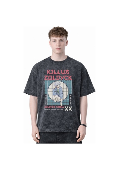 Sevbano Tasarım Hunter X Hunter Killua Zoldyck Anime Baskılı Unisex Overs Siyah
