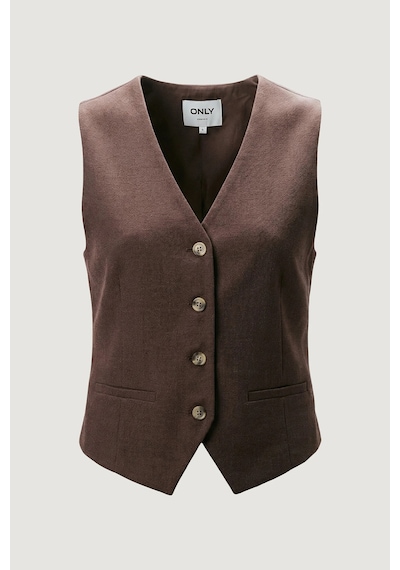 Only Onlita % 100 Pamuk Regular Fit V Yaka Yelek Bayan Yelek 15370277 Kahve