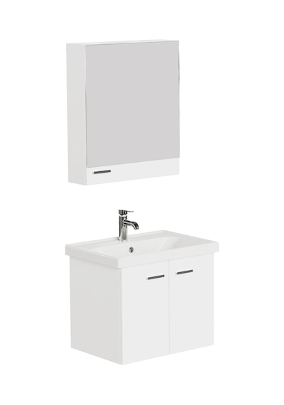 Aqua Bagno Basic Alt Dolap + Üst Dolap - Lavabo 65 Cm Beyaz S.50.02.33.04.01 Beyaz