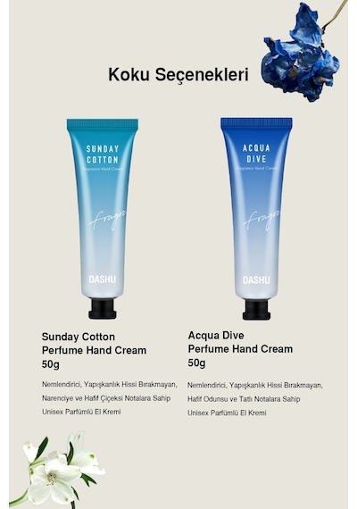 Nemlendirici, Hafif Dokulu Unisex Parfümlü El Kremi Dashu Acqua Dive Perfume Hand Cream