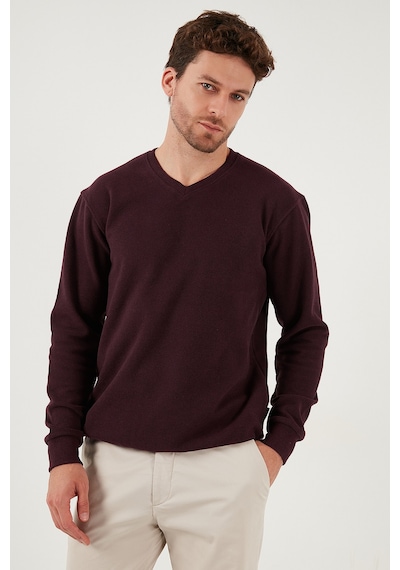 Buratti Pamuklu Regular Fit V Yaka Erkek Kazak 456202 V Mürdüm