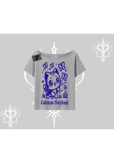 Startmore Startmore Stay Cool Kedi Baskılı Oversize Crop Tshirt Siyah
