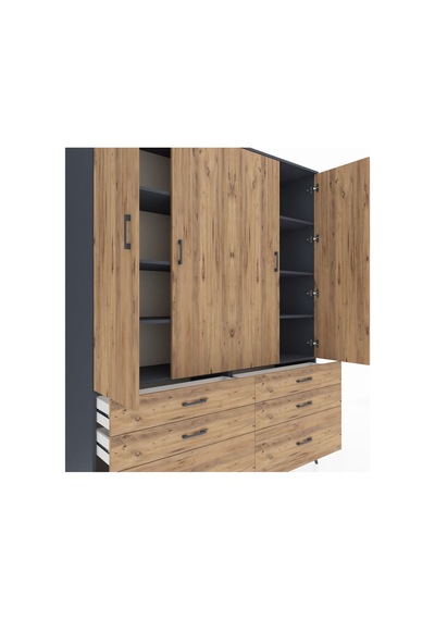 Hyperion Gardrop 8 Raflı 6 Çekmeceli 4 Kapaklı 176x44x221 Antrasit-çam Çam Hyperion Gardrop 8 Raflı 6 Çekmeceli 4 Kapaklı 176x44x221 Antrasit-çam Çam