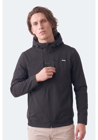 Slazenger Crest I Erkek İçi Polarlı Rüzgar Ve Su Geçirmez Softshell Siyah Mont & Kaban