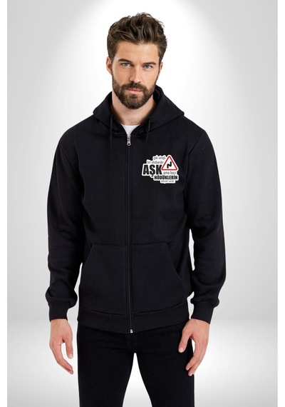 Angemiel Çok Virajlı Bir Otabandır Aşk, Ama Bazı Hödüklerin Ehliyeti Vardır Yazılı Kadın Erkek Siyah Kapüşonlu Fermuarlı Baskılı Hırka Sweatshirt Siyah Angemiel Çok Virajlı Bir Otabandır Aşk, Ama Bazı Hödüklerin Ehliyeti Vardır Yazılı Kadın Erkek Siyah Kapüşonlu Fermuarlı Baskılı Hırka Sweatshirt Siyah