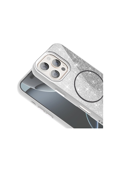 Goocamp Apple Uyumlu iPhone 16 Pro Max Kılıf Magsafe Şarj Özellikli Parlayan Simli Okso Kapak - S Siyah