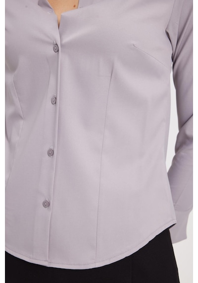 Tudors Kadın Slim Fit Dar Kesim Klasik Yaka Uzun Kollu Gri Gömlek-40354 Gri