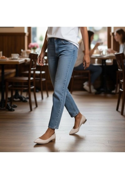 Ne&ve Shoes Bej Hakiki Deri Sivri Burun Şık Ve Rahat Günlük Babet