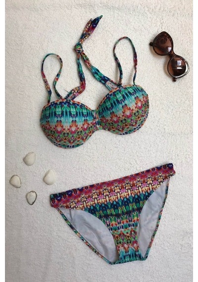 Dagi Straplez Destekli Push-Up Desenli Bikini Takımı (545625638)-Karışık-42 Çok Renkli