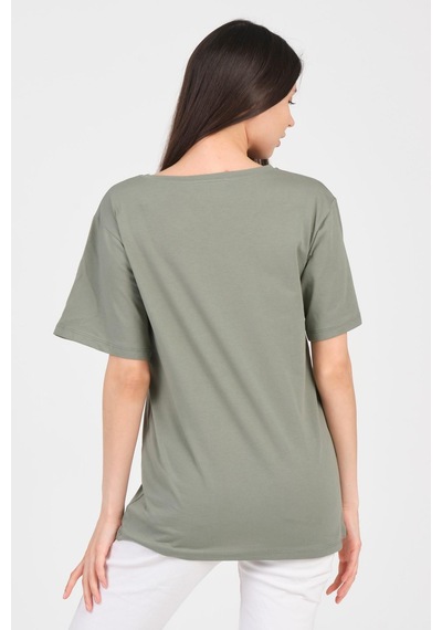 As Collection Yeşil V Yaka Kısa Kol Boyfriend Kadın T-shirt Yeşil