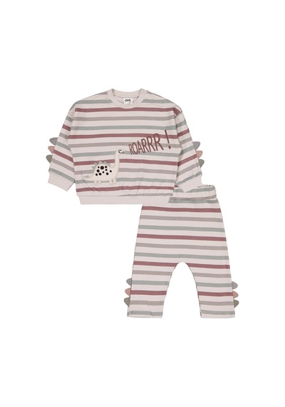 Civil Baby Çizgi Empirme 6-18 Ay Takım - Bej Taş Rengi