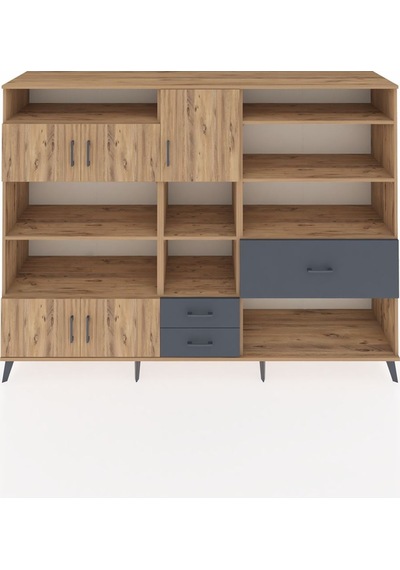 Hyperion Dolap 13 Raflı 3 Çekmeceli 5 Kapaklı 220x44x163 Çam-çam/ Çam-çam/antrasit