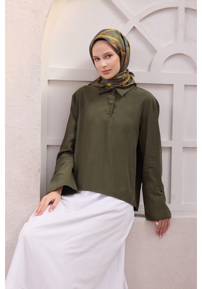 BELLİ Ekose Kemer Desen İpek Twill Eşarp 4200d01 Yeşil - 81