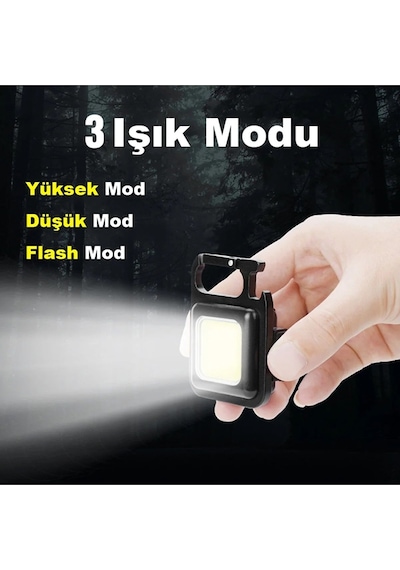 Janva Çok Fonksiyonlu Mini Led, Anahtarlı El Feneri, Flash, Mıknatıslı , Su Geçirmez, Şişe Açacaklı Usb Siyah