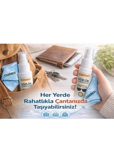 Ayrex Cleenest Gözlük Ve Ekran Temizleme Seti 50 Ml Nazik Solüsyon & Yumuşak 15 X 18 Cm Kaşmir Mikrofiber Bez İ