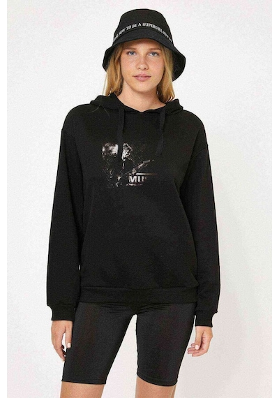 Muse Band Baskılı Siyah Kadın Kapşonlu Sweashirt