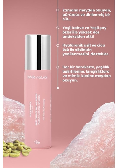 Bade Natural Pembe Kuvars Roll On Yüz Masaj Serumu 10 ML