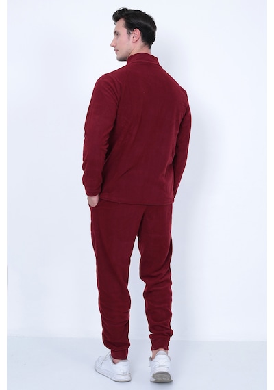 Lukitus Tam Fermuarlı Polar Erkek Eşofman Takımı Bordo