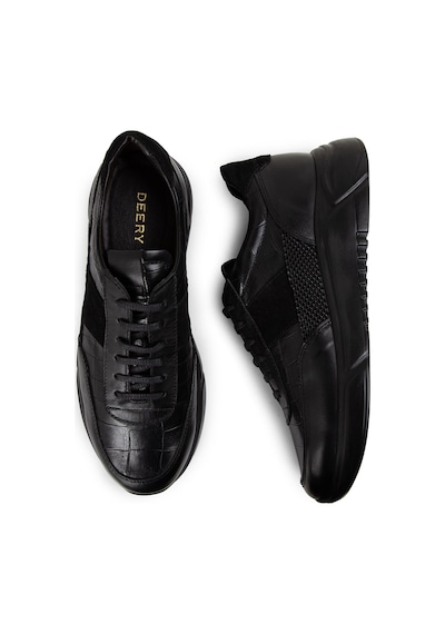 Deery Hakiki Deri Siyah Erkek Sneaker Ayakkabı - 01963Msyhe09 Siyah