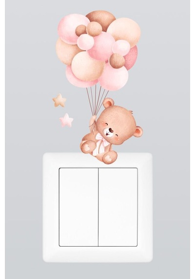 Sevimli Baloncu Ayıcık Çocuk Odası Dekoratif Priz Stickerı