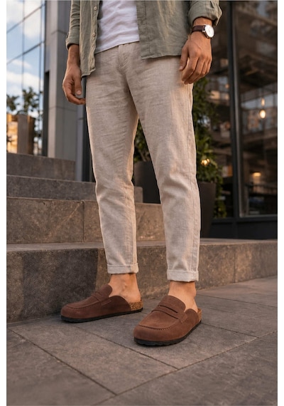 Dmr Elegance Jy0456 Rayn Bağcıksız Hakiki Süet Deri Erkek Günlük Mantar Taban Loafer Klasik Ayakkabı Hdmt - Kahve Kahverengi