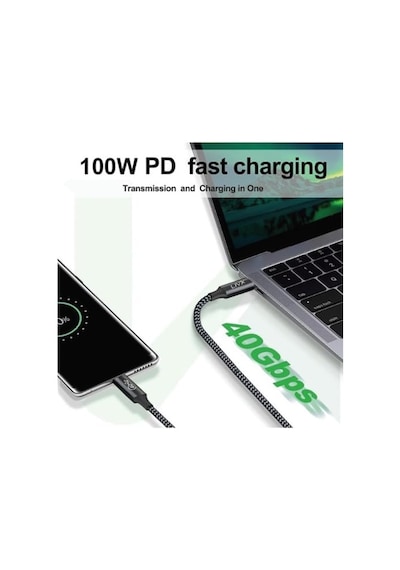 Action Thunderbolt 4 Type C Kablo 100 W Pd Şarj 1.8 Metre 40 Gbps Veri Ve Görüntü Aktarım Kablosu Örgülü Kablo Th02