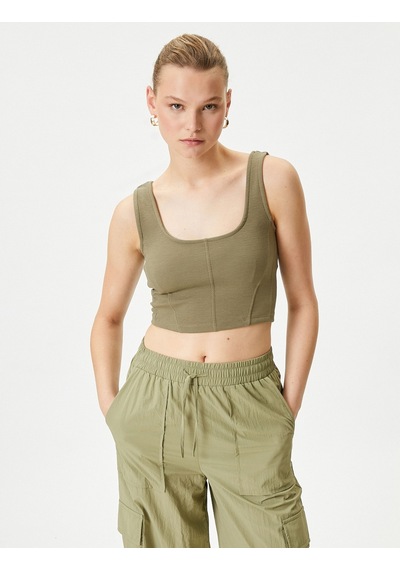 Koton Crop Atlet U Yaka Askılı Haki 4sak10015ek 4SAK10015EK871
