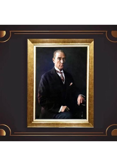 Altın Varaklı Çerçeveli Paspartulu Atatürk Tablo Hk1260