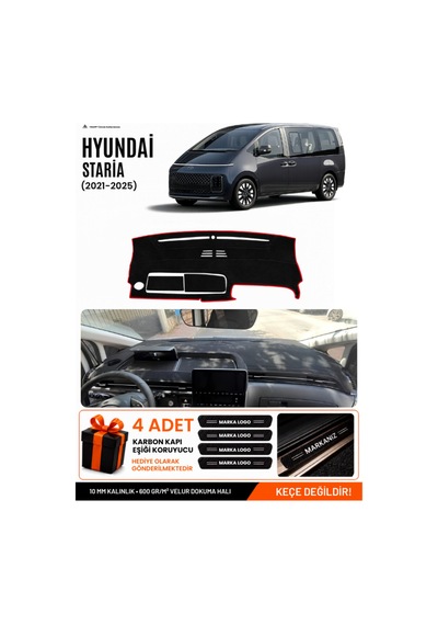 Hyundai Staria 2021-2025 Uyumlu Torpido Örtüsü, Torpido Kılıfı - Siyah Kırmızı