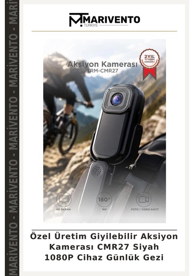 Özel Üretim Giyilebilir Aksiyon Kamerası Cmr27 Siyah 1080p Cihaz Günlük Gezi