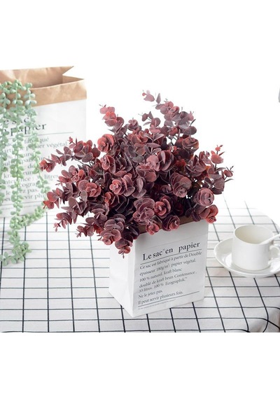 Yapay Çiçek Okaliptus Şimşir Demeti Pudralı Pastel Bordo Garnitür Aradal Dekoratif Yapay Bitki