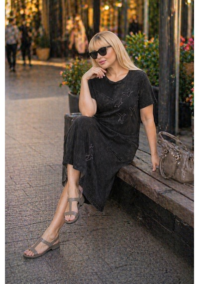Cedy Denim Cedy Denım - Kadın Büyük Beden Taş Detaylı Rahat Kalıp Günlük Elbise Antrasit Cedy Denim Cedy Denım - Kadın Büyük Beden Taş Detaylı Rahat Kalıp Günlük Elbise Antrasit