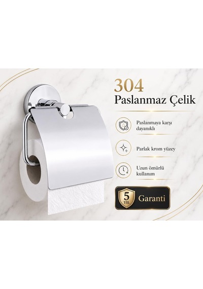 Alper Banyo Kapaklı Tuvalet Kağıtlığı, 304 Paslanmaz Çelik, Krom Kaplama Wc Kağıtlık, Yapışkanlı Ve Vidalı Diğer