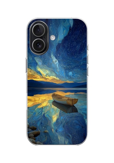İphone 17 Uyumlu Yıldızlı Gece Ve Kayık Manzaralı Baskılı Silikon Kılıf