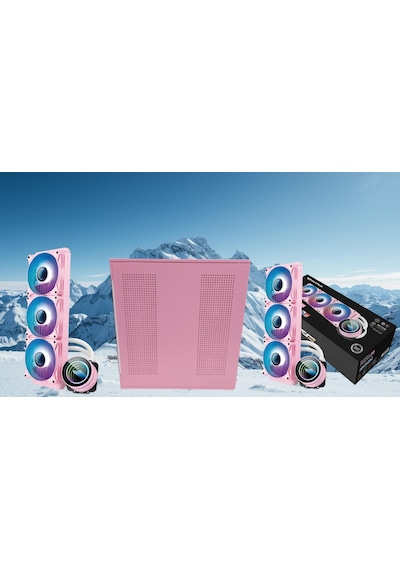 Zoko Tank 7x12 Cm Kumandalı Argb Fan Temper Camlı Oyuncu Bilgisayar Kasası Pembe Ve 360mm Sıvı Soğutma Set